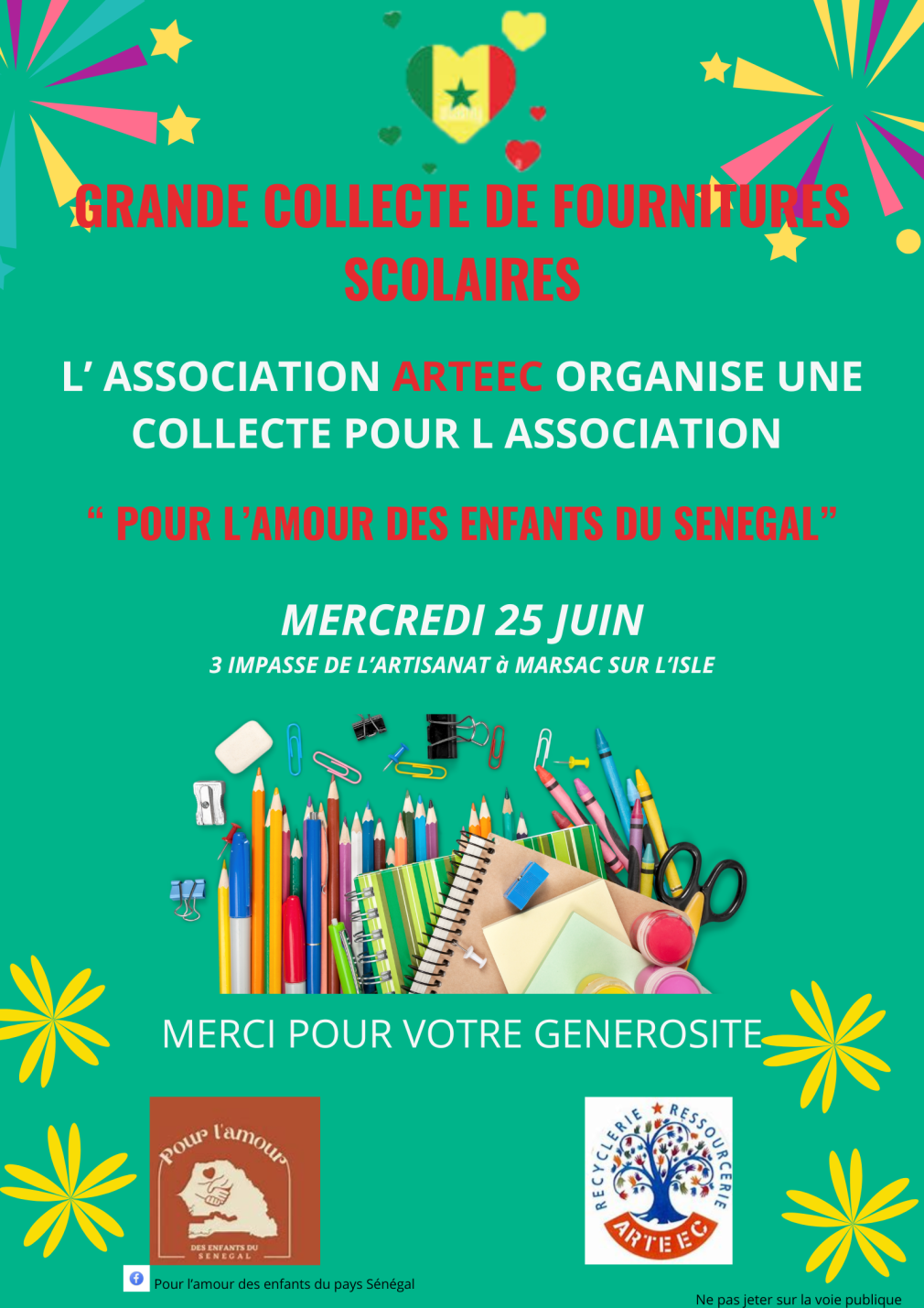 Affiche collecte fournitures scolaires