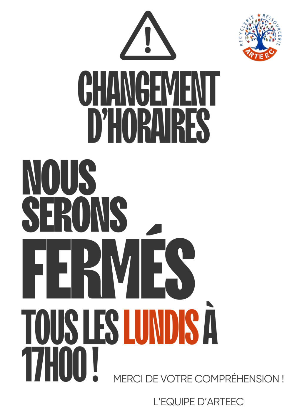 changement horaires boutique